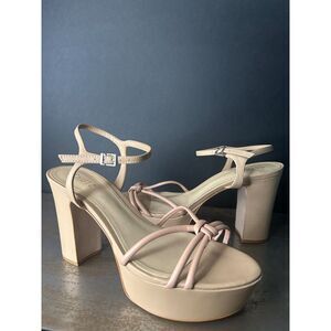 Schutz Platform Sandal 9.5 Block Heel Minimalist Formal Wedding Nude Tan Kelsie